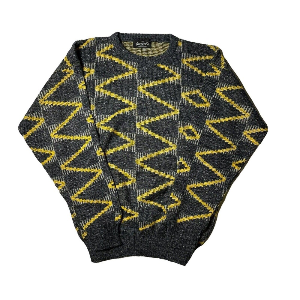 Vintage Alfredo Sweater Large Made‎ In Italy Knit Acrylic Yellow Gray